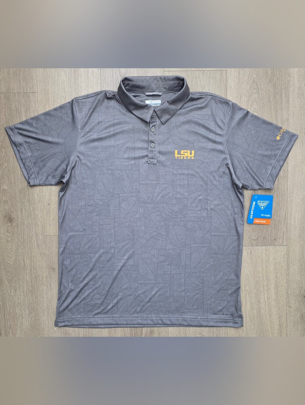 Columbia LSU Tigers NCAA Super Terminal Tackle PFG Polo XM2622-020 Mens Sz L NWT